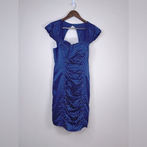 Guess LA Retro Style Polka Dot Wiggle Dress Sweetheart Neckline Blue Size 10 - Picture 2 of 14